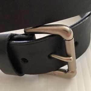 Men’s full grain leather belt black size 44” waist X 1.25”W. Total length 50.5”.